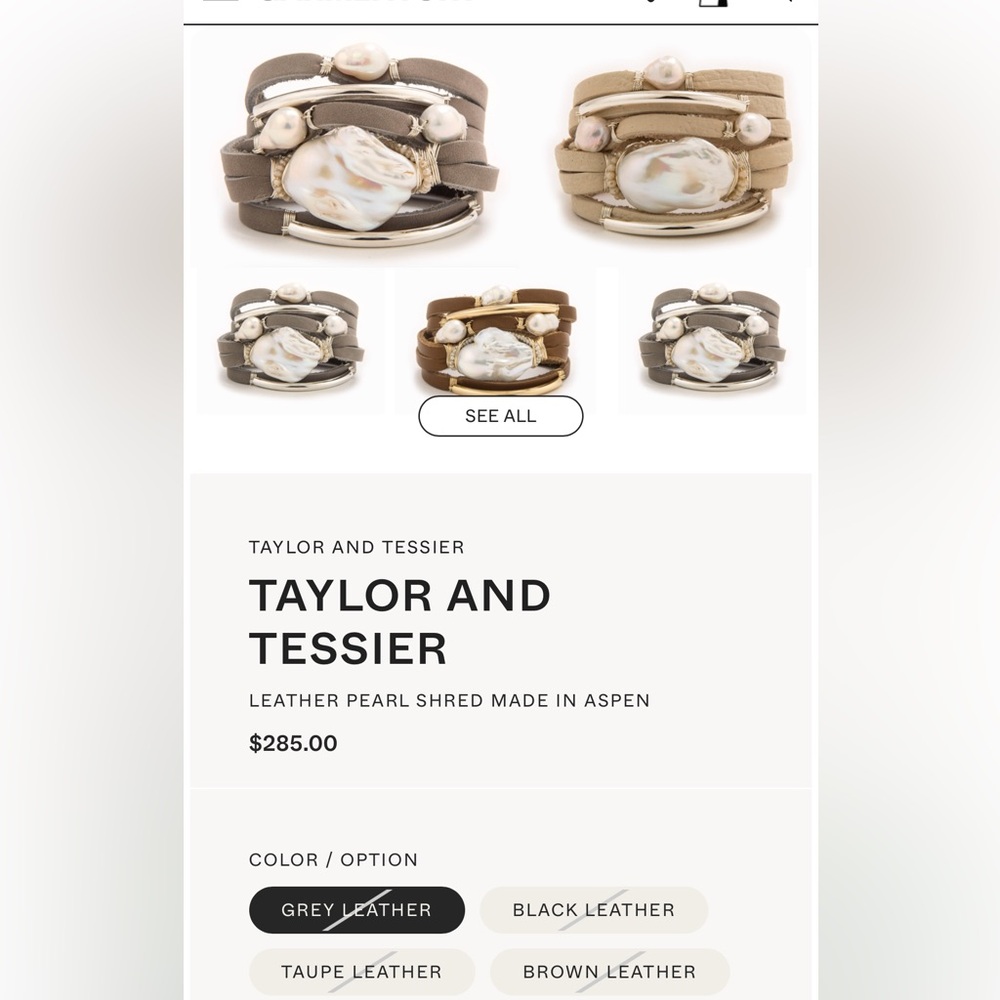 Taylor and Tessier tan Leather Pearl Bracelet